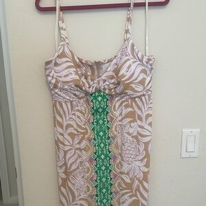 Lilly Pulitzer Floralie maxi dress- Beige & Green Patterned Dress- long size 16